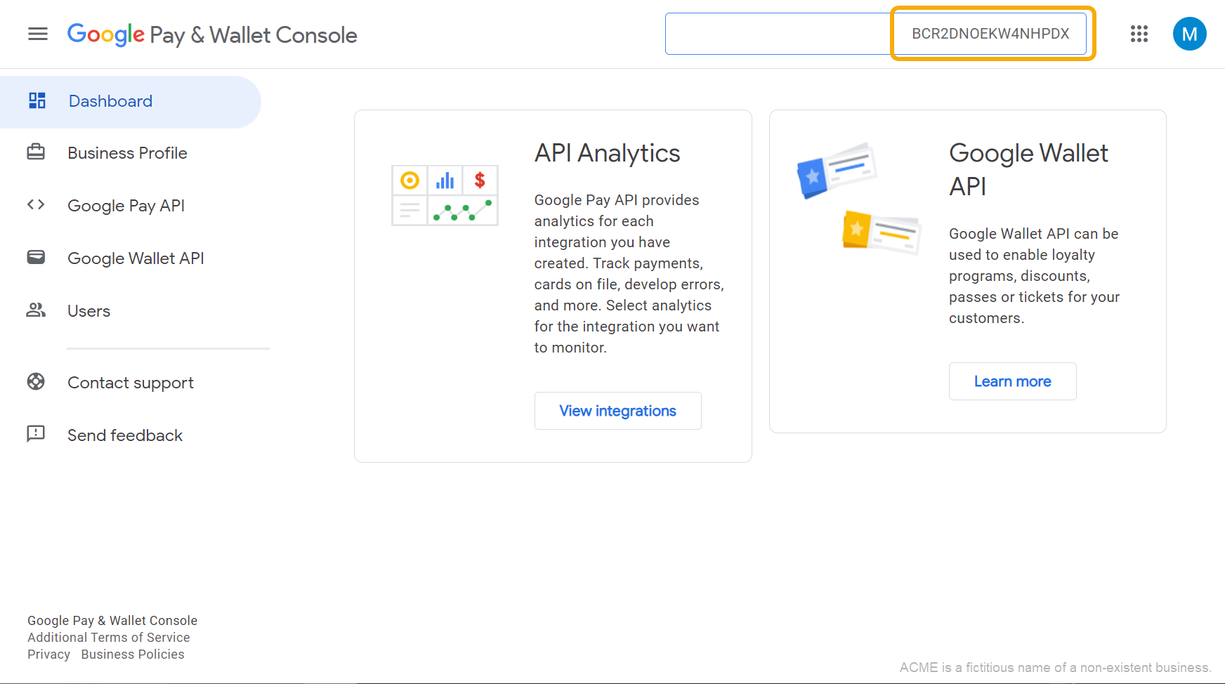 The Payment Profile ID in the Google Pay portal