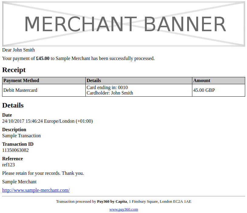 Email receipt with header image