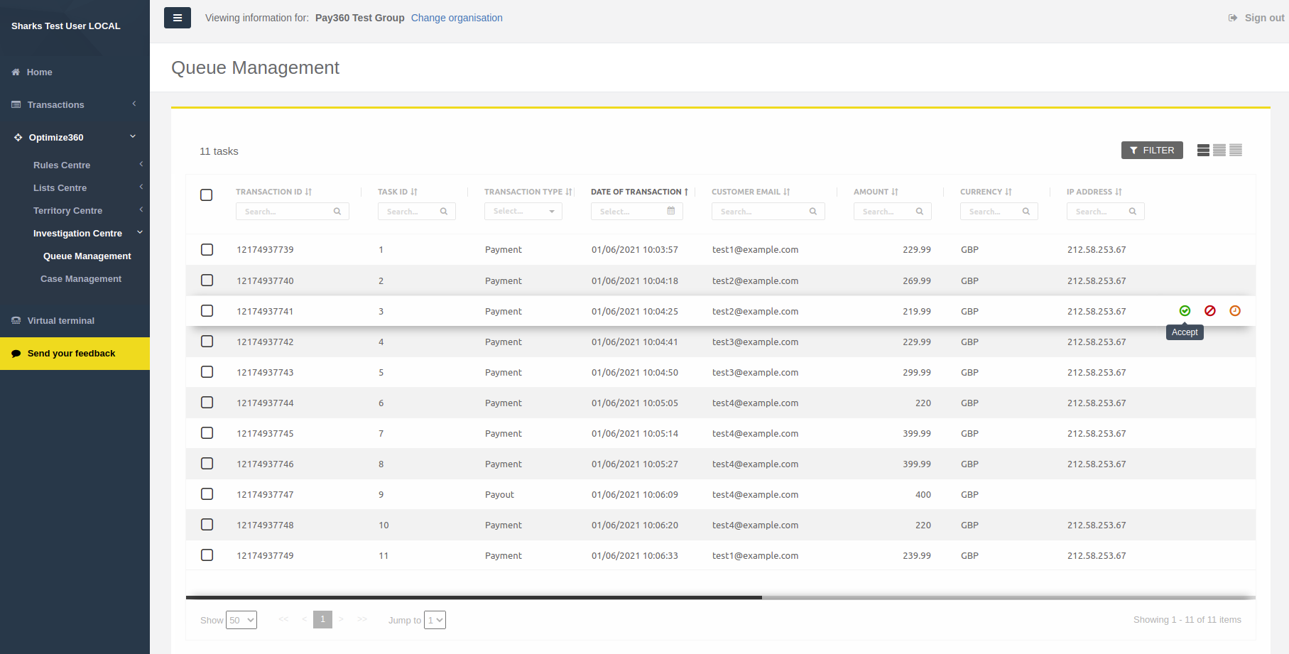 The Optimize Manage task queue in the merchant portal
